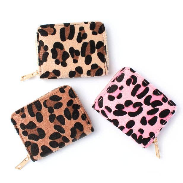 Leopard print fabric zip purse