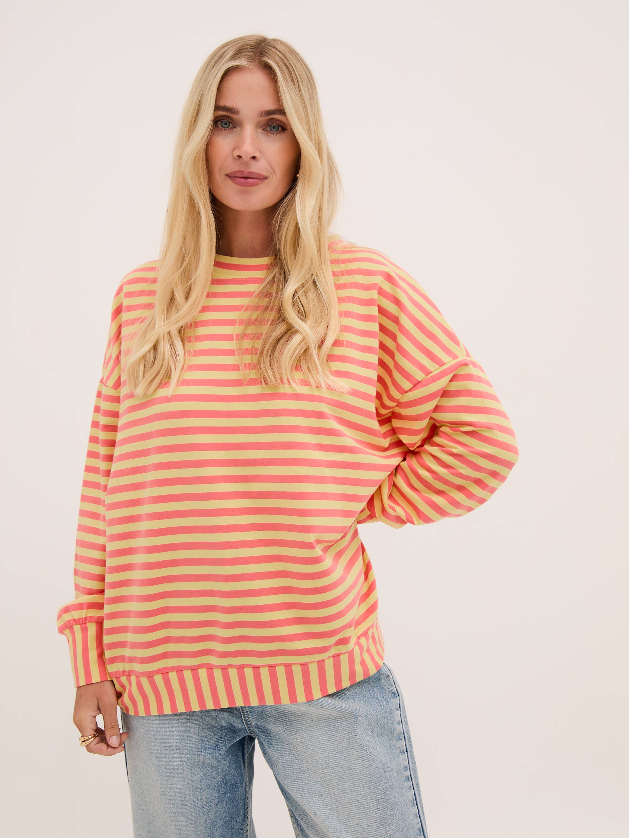Zara Yellow & Coral Lightweight Stripe Sweatshirt