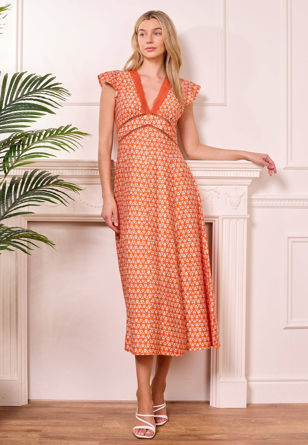 Midi boho orange dress with slit