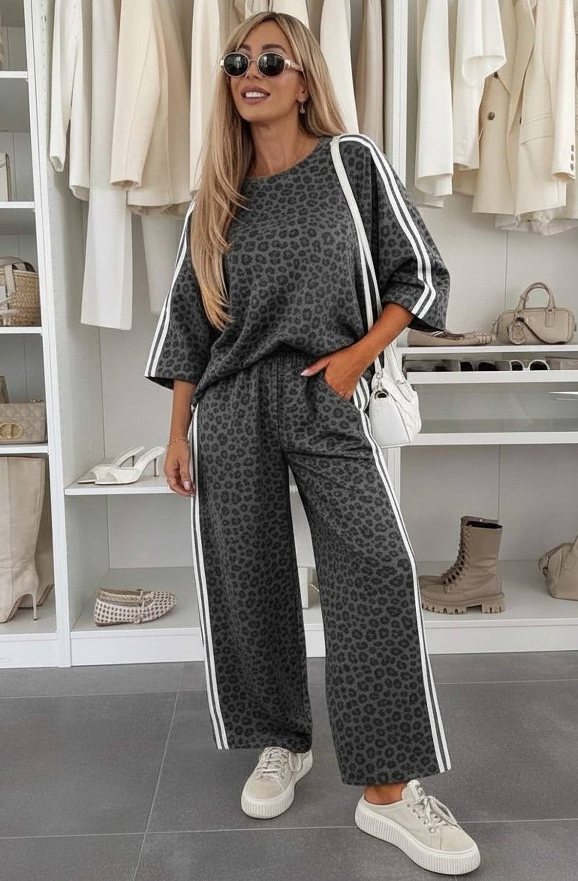 Luciana Leopard Print Two-Piece Lounge Co-Ord Set