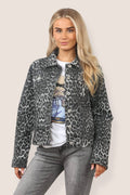 Leopard print denim cotton stretch jacket